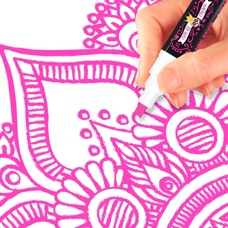 CHALKY CROWN قلم ماركر سائل تشالكي كراون - قلم مسح جاف - أقلام طباشير لعلامات السبورة، النوافذ، السبورة السوداء، الزجاج - طرف قابل للعكس 6 مم (وردي، 5 عبوات) - Image 5